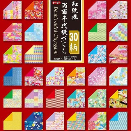Japanese paper style double-sided Chiyogami paper 15 x 15 cm 30 colors 120 sheets