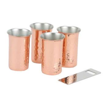 朝日烧乐工房纯铜锤纹啤酒开瓶器5件套