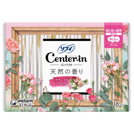 Center-in compact 1/2 Natural floral scent For heavy flow during the day Slim with wings 16 pieces