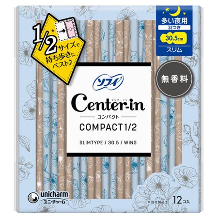 Center-in Compact 1/2 Heavy Night Use Slim with Wings Fragrance-free 12 Pieces