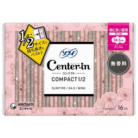 Center-in Compact 1/2, for heavy flow during the day, slim, with wings, fragrance-free, 16 pieces