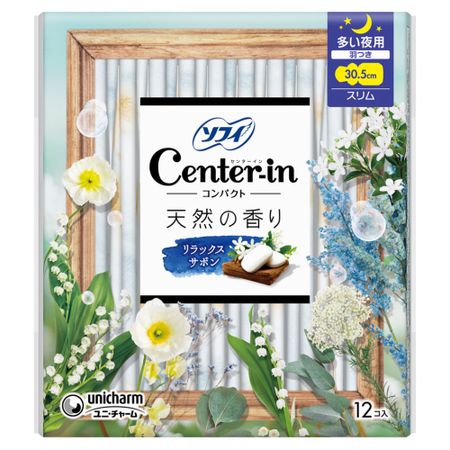 中心插入式粉餅 1/2 舒緩香皂香味 夜間流量大 纖薄帶護翼 12 片