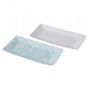 Nishikai Pottery Hasami-yaki Hafuri rectangular plate pair 52720