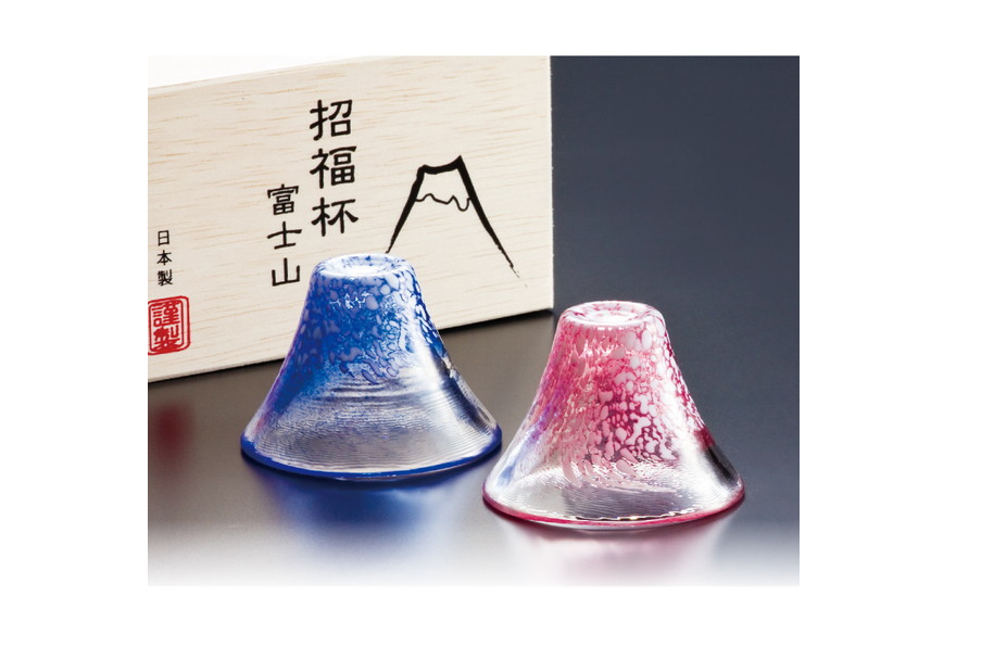 招福杯富士山冷酒杯對齊（藍色和紅色）35毫升