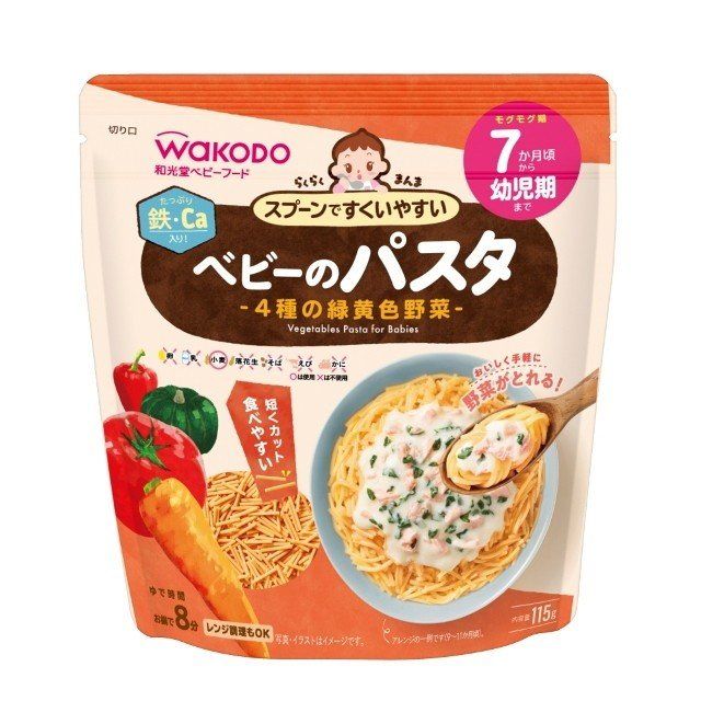 朝日Wakodo 嬰兒食品 Rakurakumanma 嬰兒義大利麵（含 4 種綠色和黃色蔬菜）115g