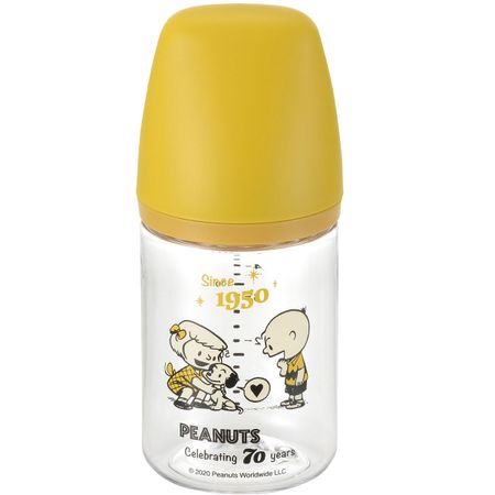 Richell Snoopy 70th On-the-go Milk Bottle, Plastic Baby Bottle, 0-3 months