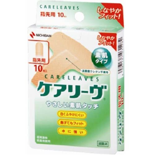 Nichiban Careleaves Skin-Friendly Adhesive Bandages (Fingertip, T-Shape), 10 Count