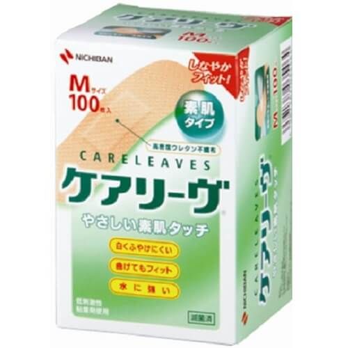 Nichiban CARELEAVES Gentle-on-Skin Adhesive Bandages, Medium (M), 100 Pieces