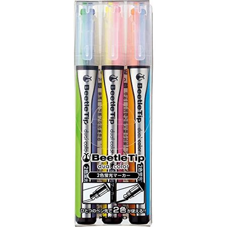 KOKUYO 雙色螢光筆 Beetle Tip・雙色款 3支裝 6色 PM-L303-3S