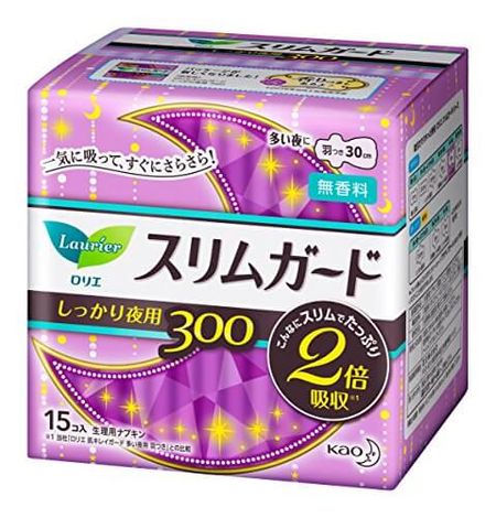 Laurier Slim Guard，夜间紧致使用，带护翼，30厘米，15片
