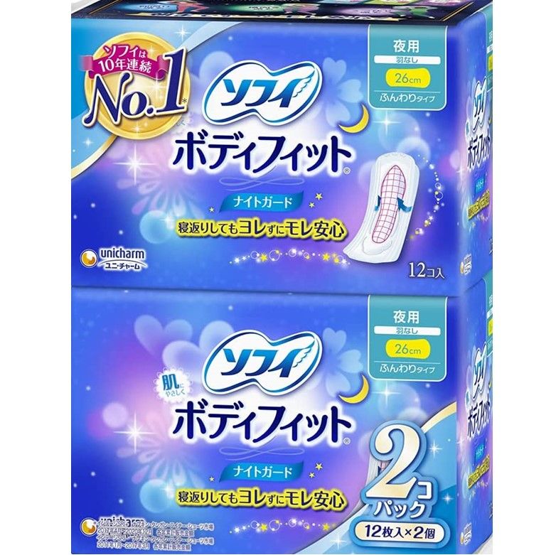 ยูนิชาร์ม โซฟี บอดี้ ฟิต ไนท์ การ์ด (12 แผ่น x 2)