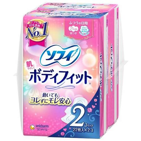 Sofy Body Fit, for normal use, with wings, 21cm, 22 sheets x 2 packs