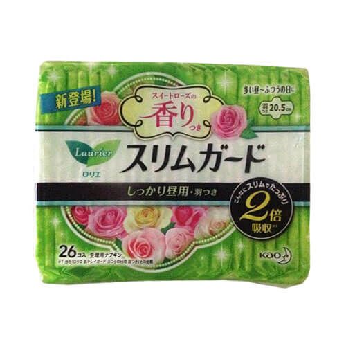 Laurier Slim Guard Rose Scent, Day Use Pads (Heavy to Regular Flow), With Wings, 26 Count