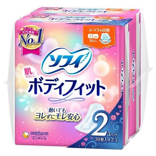 Unicharm 蘇菲Body Fit無護翼衛生棉（30片x2包）