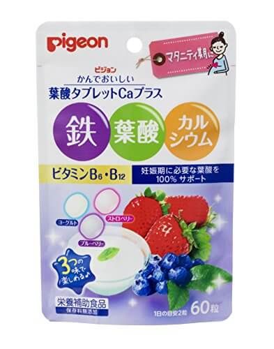 Pigeon 嚼嚼美味葉酸鈣加強錠 60粒（草莓、藍莓、優格口味）