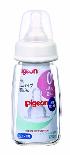pigeon 슬림 타입 젖병 (내열 유리 · 실리콘 고무 S 사이즈 둥근 구멍 젖꼭지 포함) 120ml