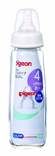 피죤 슬림 타입 젖병(내열 유리제・실리콘 고무 M사이즈 원형 구멍 젖꼭지 포함) 240ml