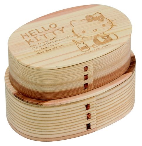 Hello Kitty Natural Wood Traditional Japanese 2 Tier Bento Lunch Box WLWB1