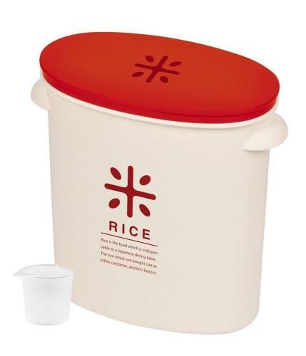 日本製 米桶 5kg 紅色 附量米杯 可直接放米袋 儲米桶 RICE HB-2167