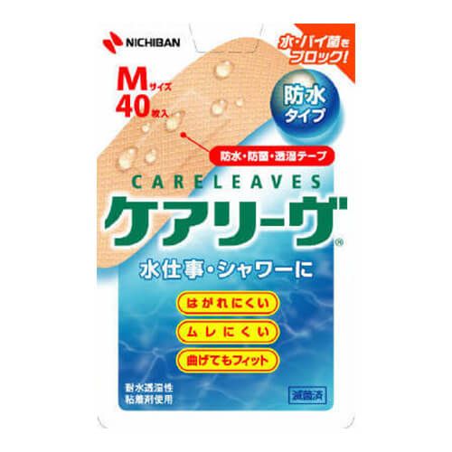 Nichiban Careleaves Waterproof Adhesive Bandages, M Size, 40 Pieces