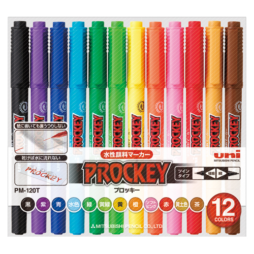 MitsubishiPencil 三菱鉛筆株式會社水性筆Purokki雙超細+小字PM120T 12顏色集合