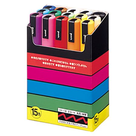 三菱铅笔 水性签字笔 Uni Posca 中号圆头 PC5M 15 色套装