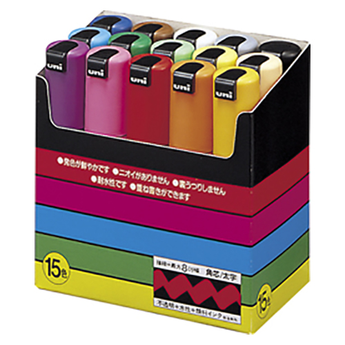 MitsubishiPencil 三菱鉛筆株式會社水性筆的Uni Posuka粗體角芯PC8K 15顏色集合