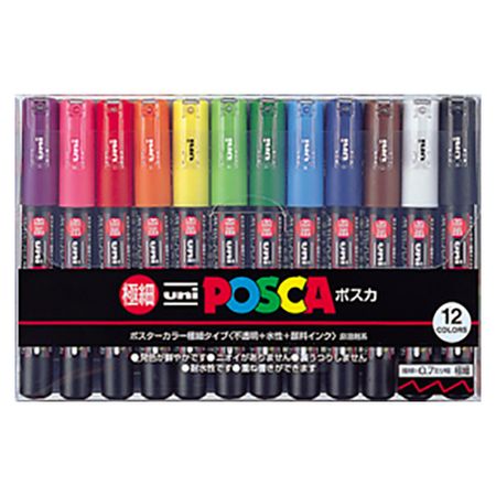 三菱鉛筆 水性簽字筆 Uni POSCA 超細字 PC1M 12色組