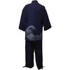 High-quality pongee woven samue, wave, navy, M