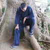 High-quality pongee woven samue, wave, navy, M