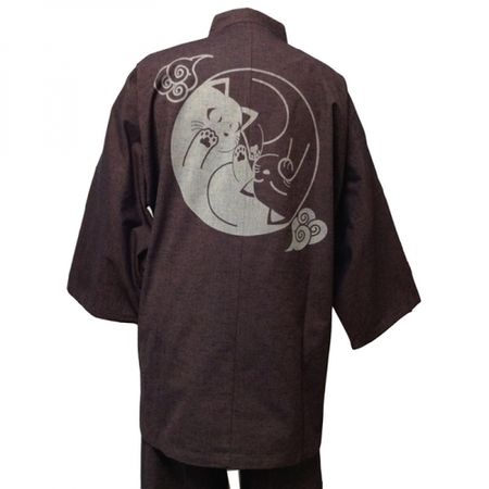 High-quality pongee woven work clothes, Tomoe Cat, brown, LL size