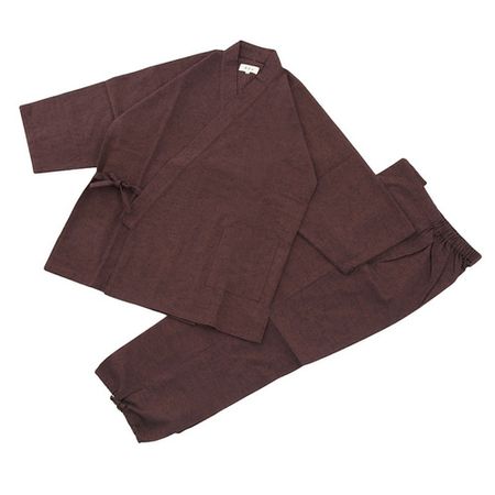 High-quality pongee woven samue, brown, M