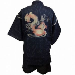 しじら織り甚平 金魚と天の川(黒)M