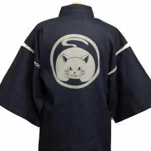 しじら織り抜染甚平  (真向き猫 グレー) M