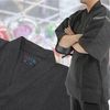 Shijira weave discharge dyed jinbei (front facing cat, grey) LL