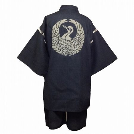 Shijira-woven discharge-dyed jinbei, dancing cranes, gray, L