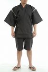 Shijira-woven discharge-dyed jinbei, dancing cranes, gray, L