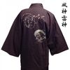 Soft plain weave work clothes with the wind god and thunder god on the back (brown) L