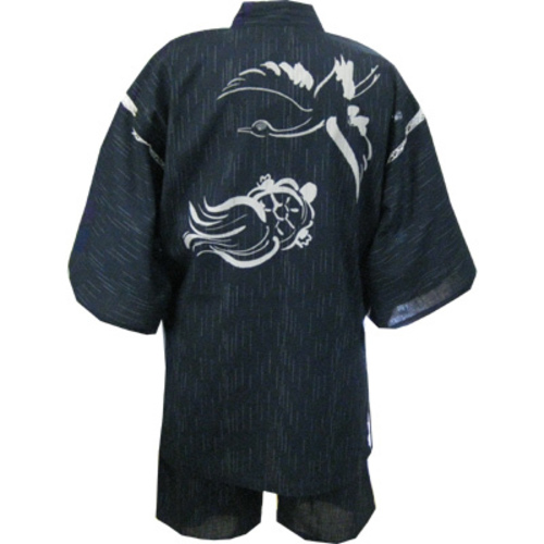 作務衣工房 EDOTEN Shijira 編織金盃鶴龜黑 L