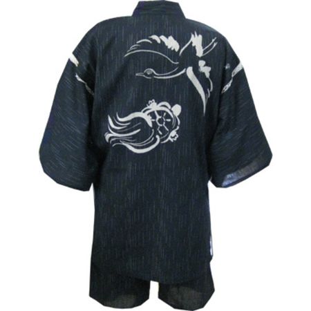 Shijira-woven Jinbei Crane and Turtle Black M