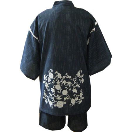 Shijira-woven Jinbei with Vine Chrysanthemum (Black) LL