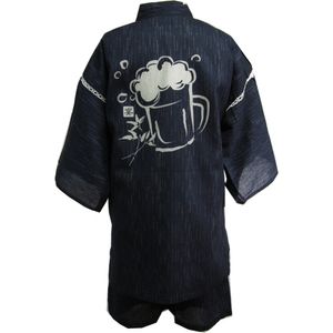 しじら織り甚平 ビールと宴(黒)M