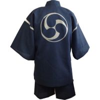 Shijira Weave Jinbei, Right-Facing Mitsudomoe Crest, Navy, XL (LL)