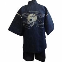 Shijira Weave Jinbei, Skull Pattern, Black, LL (XL)