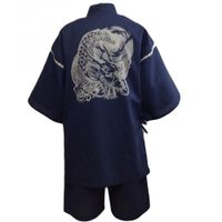 Shijira-ori Discharge-Dyed Jinbei — Thunder Dragon (Navy), Size LL
