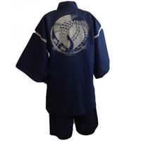 Shijira Weave Discharge-Printed Jinbei, Hawk (Navy), L