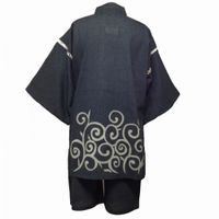 Shijira Weave Discharge-Printed Jinbei with Karakusa Arabesque Pattern at the Waist, Gray, Size LL (XL)