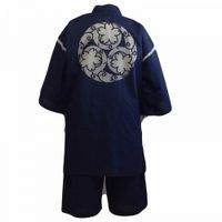 Shijira-Weave Discharge-Printed Jinbei, Sakura Mitsudomoe (Navy), Size LL