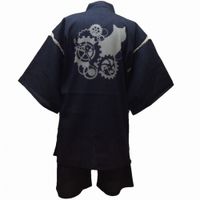 Shijira Weave Discharge-Printed Jinbei, Cats and Gears, Navy, LL