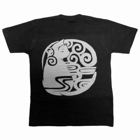 メンズTシャツ 波唐草猫 黒 L